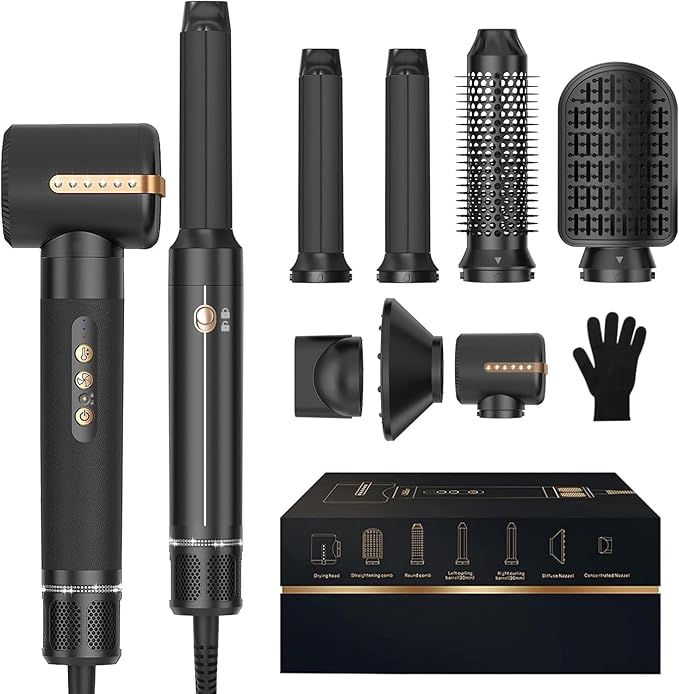 7 in ONE Hair Dryer Brush, Powerful Blow Dryer Brush with Auto- Wrap Curler, Detachable Fast Drying, Volumizing, Curling, Straightening, Ionic Hair Dryer with Diffuser, Hair Styling Tools Storage Case