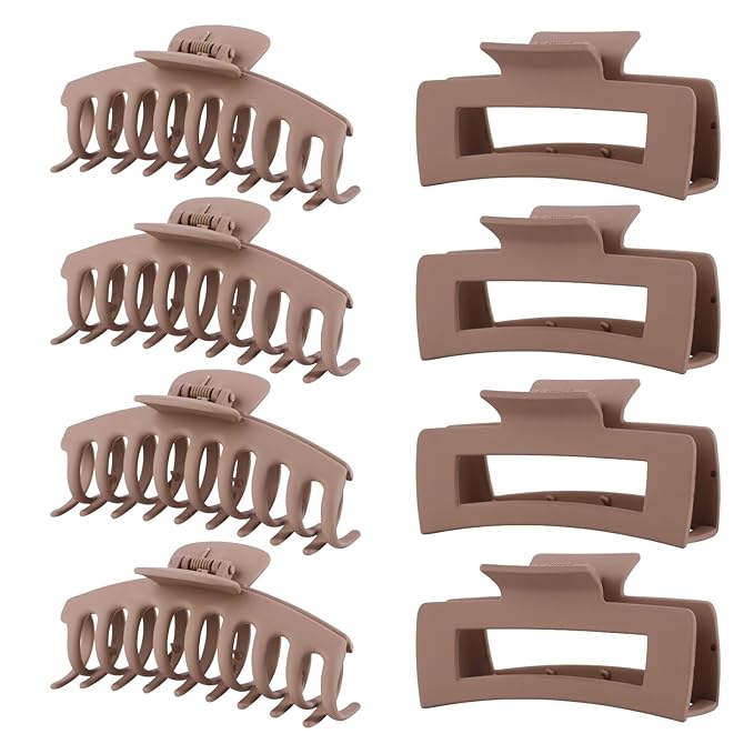Light Brown Hair Clips for Women - 8 Pack 4.3 Inch Large Hair Claw Clips for Women Thin Thick Curly Hair, Big Matte Banana Clips,Strong Hold jaw clips