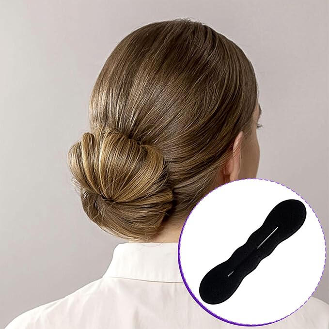 2 Pcs Hair Bun Maker, Black Non-Slip Bun Updo Hair Styling Accessories, Sponge Hair Bun Shaper Curler for Long Thin Curly Straight Wavy Hair