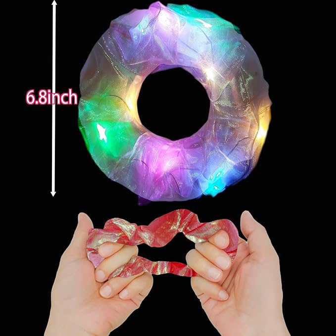 8 Pcs LED Scrunchies, Light Up Yarn Hair Accessories for Women Girls, Glow in The Dark Party Supplies for Neon Party