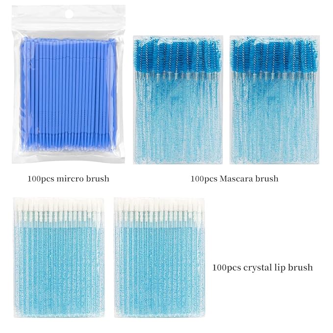 300 PCS Eyelash Extension Supplies Kit Disposable Micro Swab Brush Eyebrow Spoolies Lip Stick Brush Mascara Wand Applicator Makeup Brush Tool(Blue Sets)