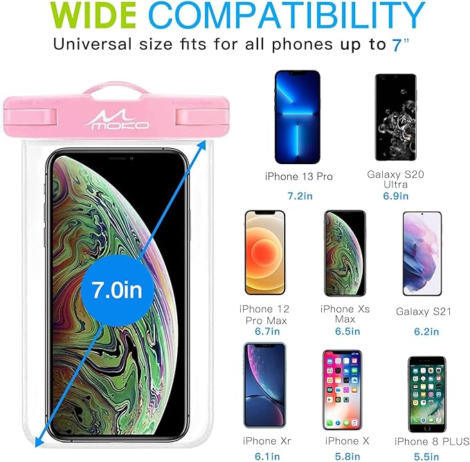 MoKo Waterproof Phone Pouch 3Pack, Underwater Phone Case Dry Bag with Lanyard Compatible with iPhone 16 14 13 12 11 Pro Max X/Xr/Xs Max/SE 3, Galaxy S21/S10/S9, Note 10/9/8
