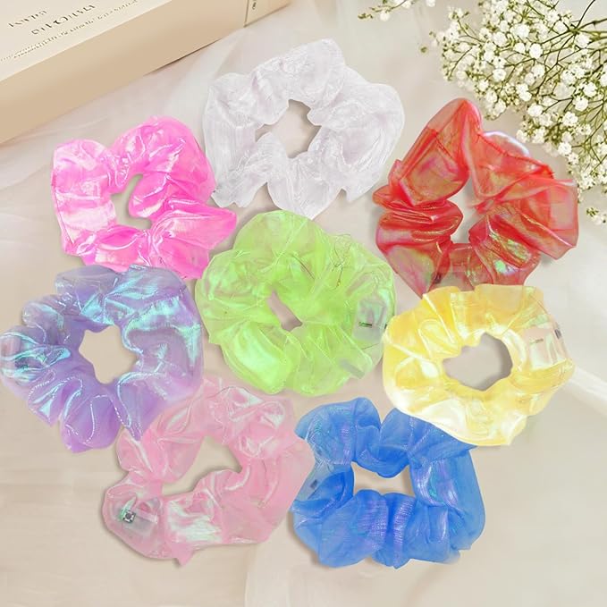 8 Pcs LED Scrunchies, Light Up Yarn Hair Accessories for Women Girls, Glow in The Dark Party Supplies for Neon Party