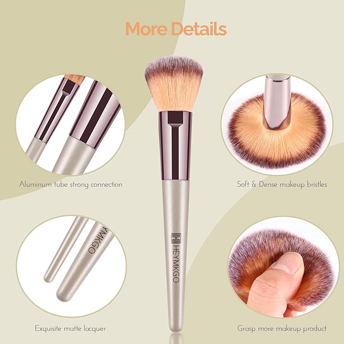 Makeup Brushes Set, HEYMKGO Portable Makeup Brush Set Professional Champagne Gold Premium Synthetic Foundation Brush Powder Concealers Eye Shadows Blush with Cosmetic Bag 10PCS Common Types