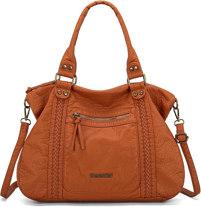 Montana West Washed Leather Hobo Bags for Women Roomy Handbags with Crossbody Strap