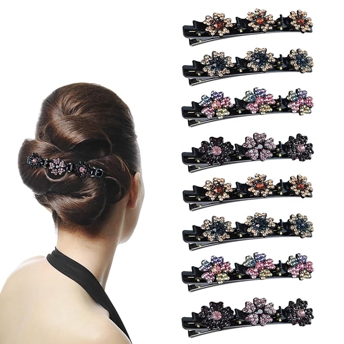 8PCS Sparkling Crystal Stone Braided Hair Clips - Decorative Hair Clips Suitable for Thick and Thin Hair, Girls/Women Hair Accessories, For Styling Partitions