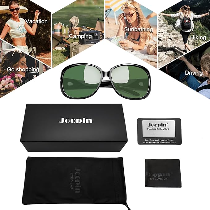 Joopin Big Womens Sunglasses Polarized Trendy Sun Glasses Large Rectangle UV Protection Rhinestone Sunnies