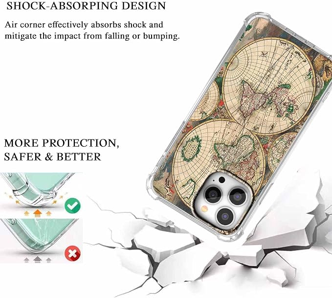 Case for iPhone 13 Pro with Retro Art Design,Aesthetic Vintage World Map Pattern,Trendy Soft TPU Bumper Phone Cover(13pro,Map)