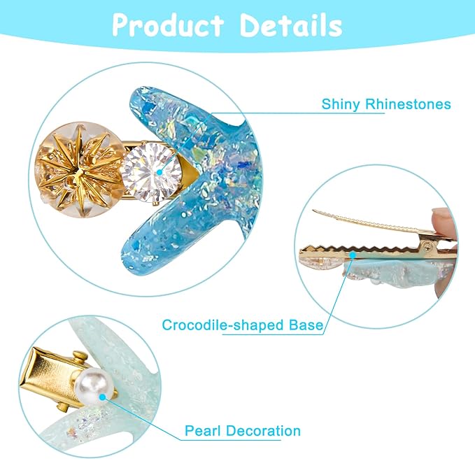 12 Pieces Shell Pearl Starfish Hair Clip Set, Catcan Seashell Hair Clips Starfish Alligator Clips for Women Headwear Styling Tools Accessories (classic style)