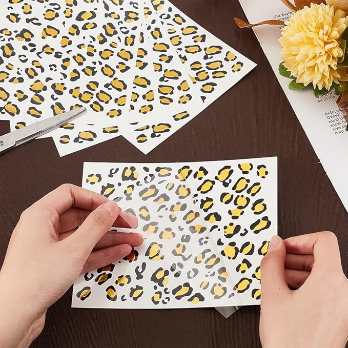 OLYCRAFT 10 Sheets Temporary Cheetah Leopard Print Tattoo Stickers 5x6 Inch Face Stickers Removable for Women Art Party Decor Halloween Costume Black & Gold