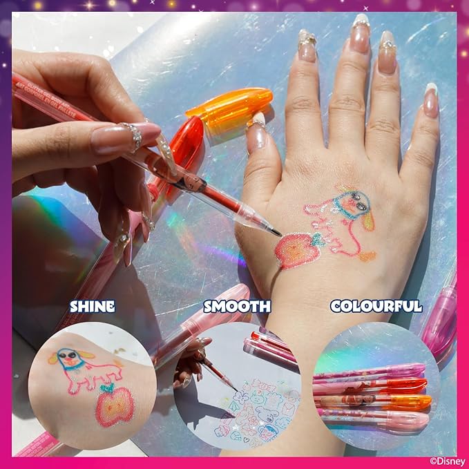 Disney Princess 16 Piece Glitter Pen Body Art Set, Glittery and Bright Colors, Ages 3+, by Townley Girl