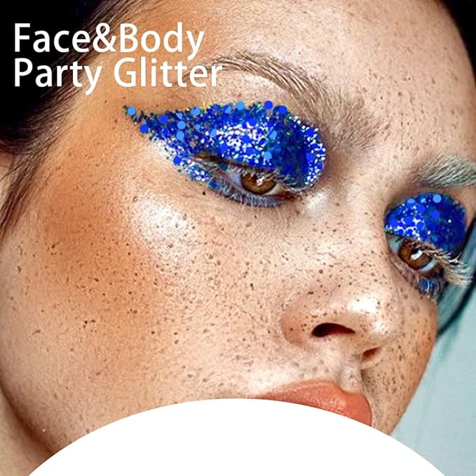 Blue Face Glitter Gel,4th of July Accessories,Mermaid Body Glitter Gel,Music Festival Rave Sequins Fourth of July Outfits for Women,Sparkling Hair Chunky Glitter Independent Day Makeup,50ML
