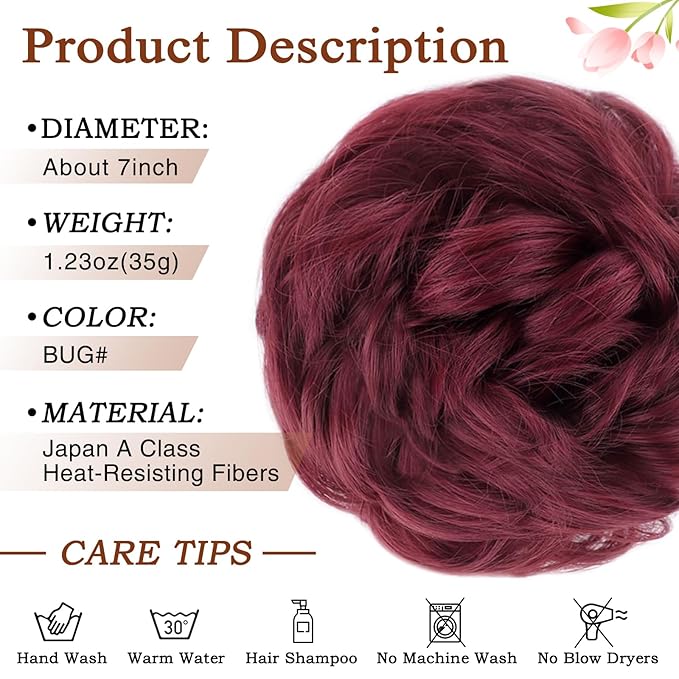 MORICA 1PCS Messy Hair Bun Hair Scrunchies Extension Curly Wavy Messy Bun Hair Synthetic Chignon Hairpieces for Women(BUG#)