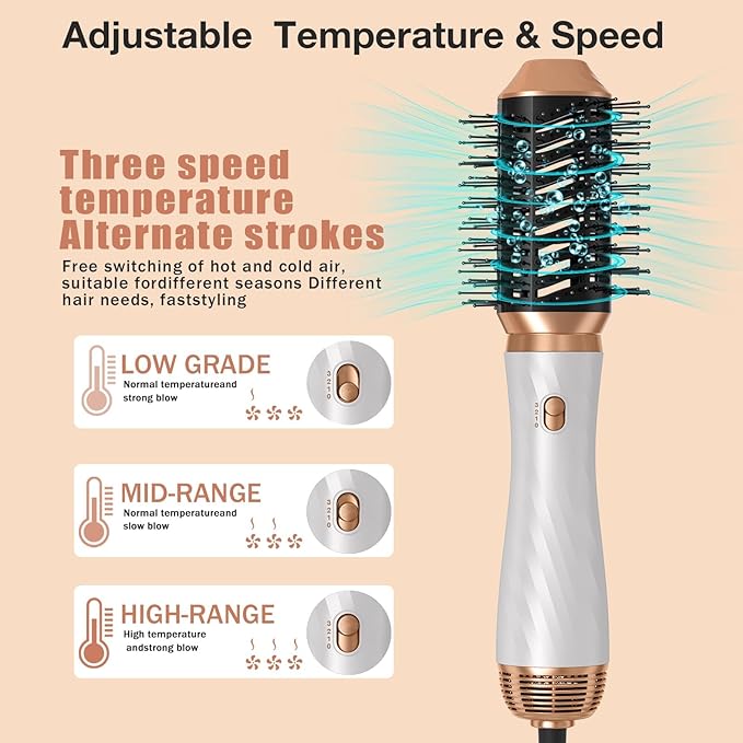Hair Dryer Brush, 6 in 1 Upgrade Detachable Blow Dryer Air Styler Wrap Curler, Hot Air Brush Curly Twist Curling Iron, Travel Hair Styling Tool Negative Ion Blow Dryer Hot Styler
