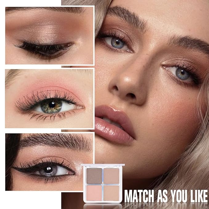 4 Colors Deep Rose Soft Pink Beige Brown Eye Shadow Palette Makeup, Neutral Matte Shimmer Eyeshadow Palette for Women Highly Pigmented Waterproof, paleta de sombras de ojos, Vegan & Cruelty-free 09