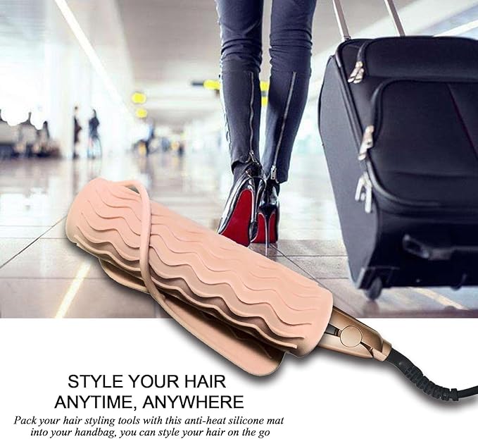 11" X 7.5" Large Size Heat Resistant Silicone Travel Mat for Hair Styling Tools, Hair Straighteners, Curling Irons, Flat Irons, Hot Iron Holster for Vanity Salon Pad Cover - Blush Pink