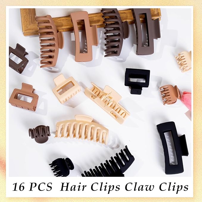 16 PCS 4.4" Large Hair Clips,Claw Clips,FDBJulyy Hair Clips for Women & Girls,4 Styles 4 Colors 16 Pack Strong Hold Matte Claw Hair Clip for Women Thick Hair & Thin Hair, 90's Vintage