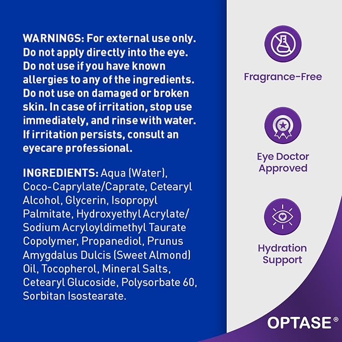 Optase LIFE Sensitive Eye Daily Renewal Cream, 15ml - Fast-acting, Preservative-free Hydrating Eye Cream for Dry, Sensitive Skin - Lightweight, Non-Sticky - With Ionized Water - Eye Doctor Approved