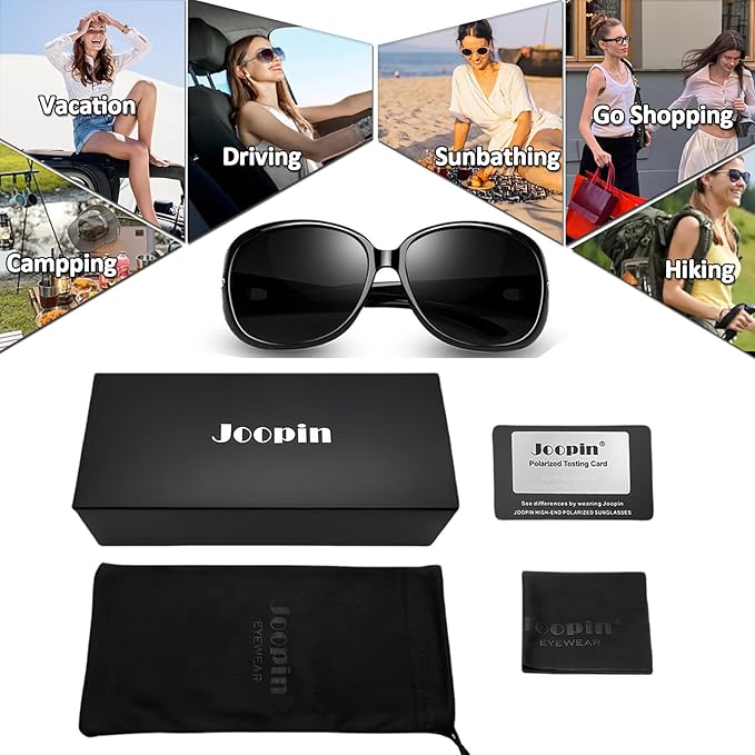 Joopin Big Womens Sunglasses Polarized Trendy Sun Glasses Large Rectangle UV Protection Rhinestone Sunnies