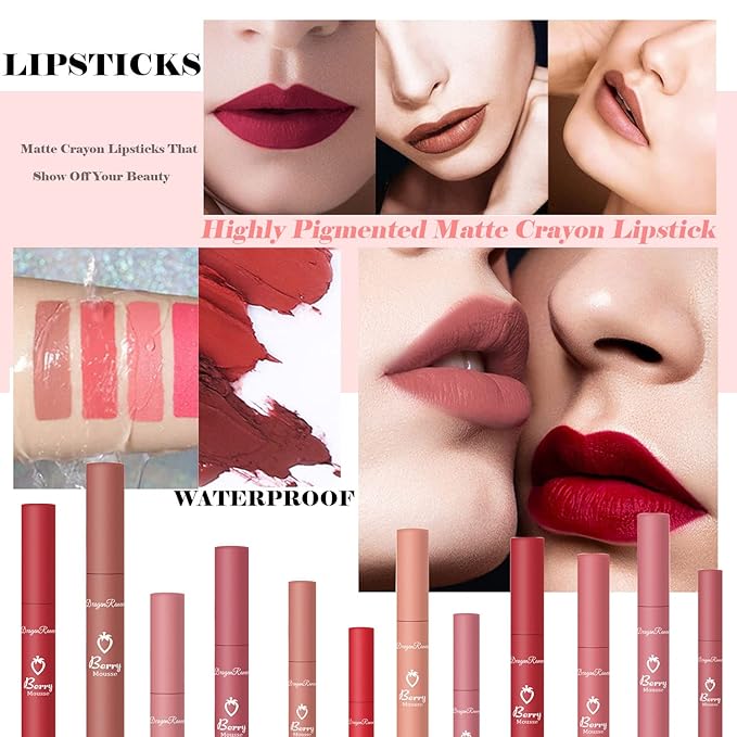 3 Piece Nude Matte Lipstick Set,Natural Velvet Air Moisture Smooth Crayon Lip Stain,Ultimate Nourishing Matte Lipstick 24 Hour Long Lasting Lip Gloss Lipstick for Women Makeup(Set B)