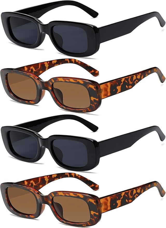 4 Pieces Retro Vintage Sunglasses Small Square Rectangle 90s Glasses Trendy Y2K for Women Aesthetic Accessories