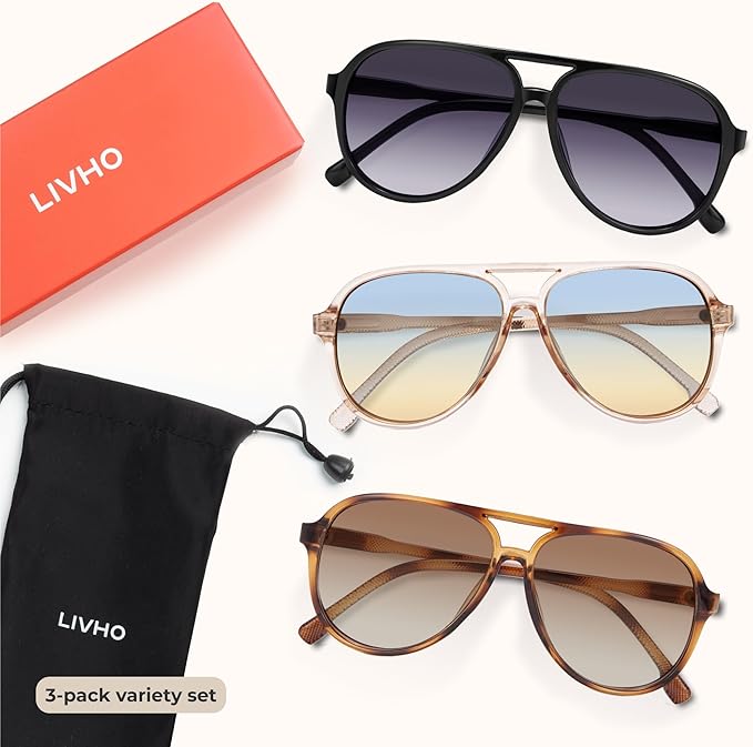 livho Trendy Polarized Aviator Sunglasses Women Men, Retro Sun Glasses for Women Men 2025, Oversized UV Protection Shades