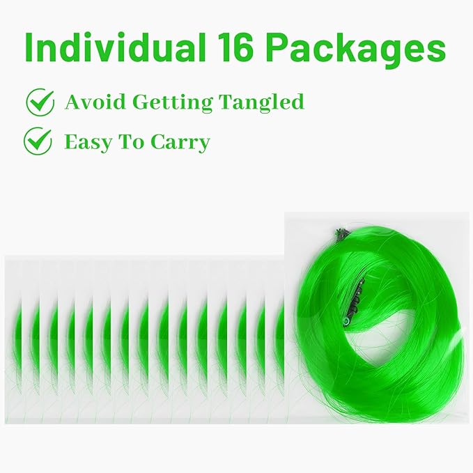 16 Pcs Colored Hair Extensions Curly Wavy Clip in Synthetic Hairpiece Streak,Colorful St.Patrick's Day Cosplay Party Highlights for Girls Women Kids Gift(Neon Green)