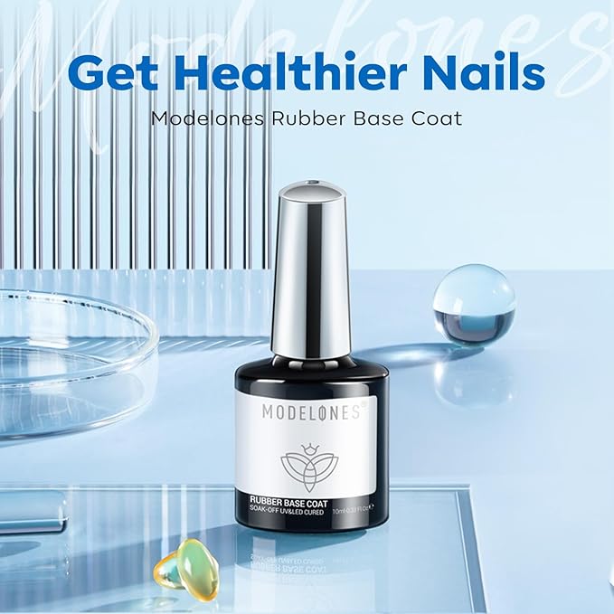 modelones Rubber Builder Gel Base Coat for Nails, Clear Rubber Base Gel Nail Polish for Strengthen/Apex Building/Enhance/Reinforced Long Lasting Protect Soak Off U V LED For Thin Weak Nails