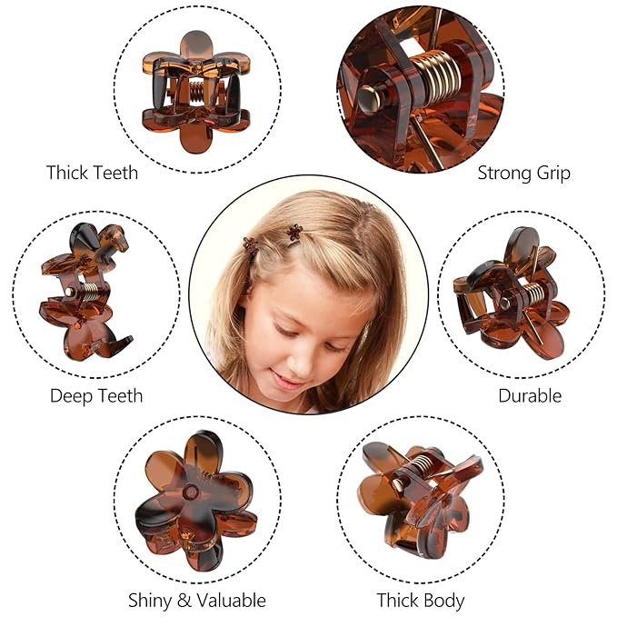 Mini Flower Hair Clips Pack for Women - 100 Creaseless Styling Claw Clips for Bangs and Tiny Hair Styling