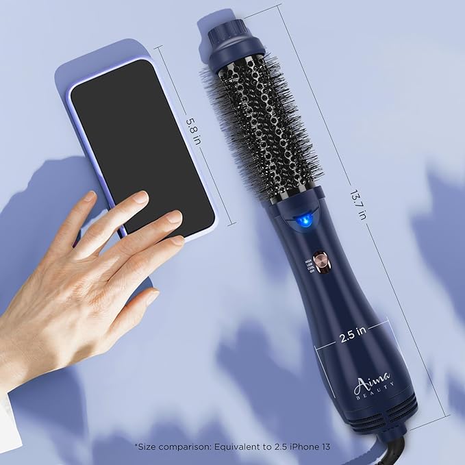 Hair Dryer Brush, Aima Beauty 4-in-1 Upgrade Hot Air Straightener Curler Function for Women, Hair Styling Tools, Prussian Blue-Round