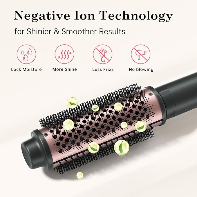 2in1 Negative Ion Thermal Brush -Heated Round Brush for Blow Out Look, Curling Iron 1 1/2 Inch& Curling Iron 1 3/4 Inch, 5 Temperature Settings,Dual Voltage