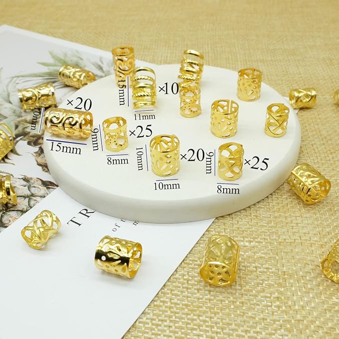 100 PCS Gold Hair Accessories Loc Hair Jewelry for Braids, Dreadlock Accessories for Women and Girls Adjustable braid Cuffs Braiding Hair Rings Decoration