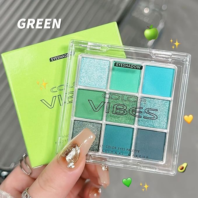 9 Colors Eyeshadow Palette - Avocado Green Eyeshadow Theme, High Pigmented Blendable Matte & Glitter Shimmer Finishes, 24-Hour Long Lasting Eye Makeup for Christmas & Music Festivals(Avocado Green)