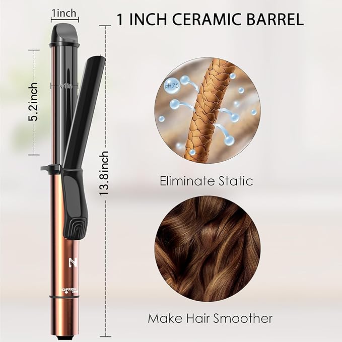 Nicebay Curling Iron, 1 Inch Hair Curler with Ceramic Coating, Professional Curling Wand, Fast Heating up to 430°F, Temperature LED Display, Wide Voltage for Worldwide, 60 Mins Auto Off