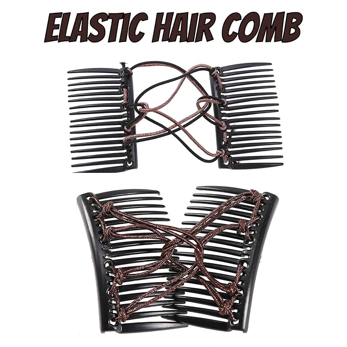 5 Pieces Stretchy Magic Adjustable Elastic Comb Hair Clips for Women Girls - No Crease Vintage Bun Maker Accessories for Curly Thick Wavy Hair Ponytails