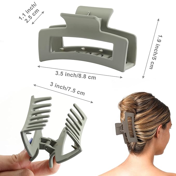 6 Pack Square Claw Clips for Women Girls, 3.5" Medium Non-slip Rectangular Matte Claws Strong Jumbo Hair Styling Accessories for Thin Hair, Wine Red