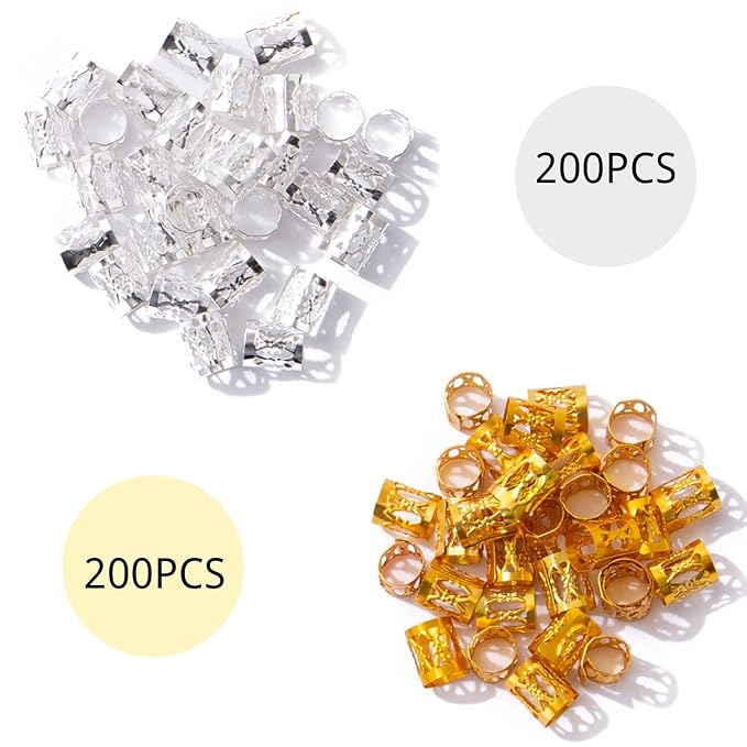 400pcs Gold & Silver Hair Cuffs Hair Jewelry,Aluminum Hair Rings Hair Braid Clips,Adjustable Metal Hair Cuffs Hair Decorations,Braiding Hair Accessories for Women and Girls 