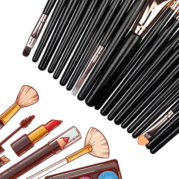 20Pcs Makeup Brushes Set Eyeshadow Eyeliner Eyelash Foundation Powder Lip Eye Make Up Brush Cosmetic Beauty Tool Kit (Black)