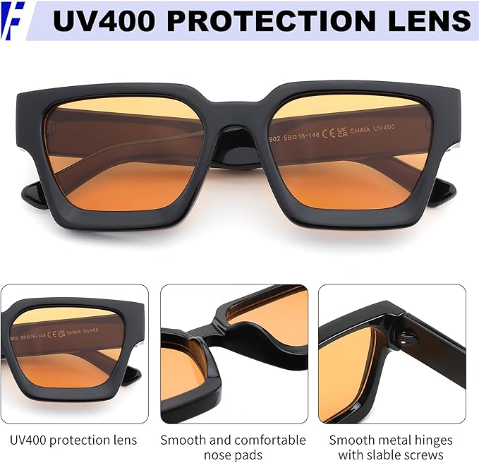 FEISEDY Retro 90s Square Sunglasses for Women Men Trendy Chunky Rectangle Sunglasses UV400 Protection B2385