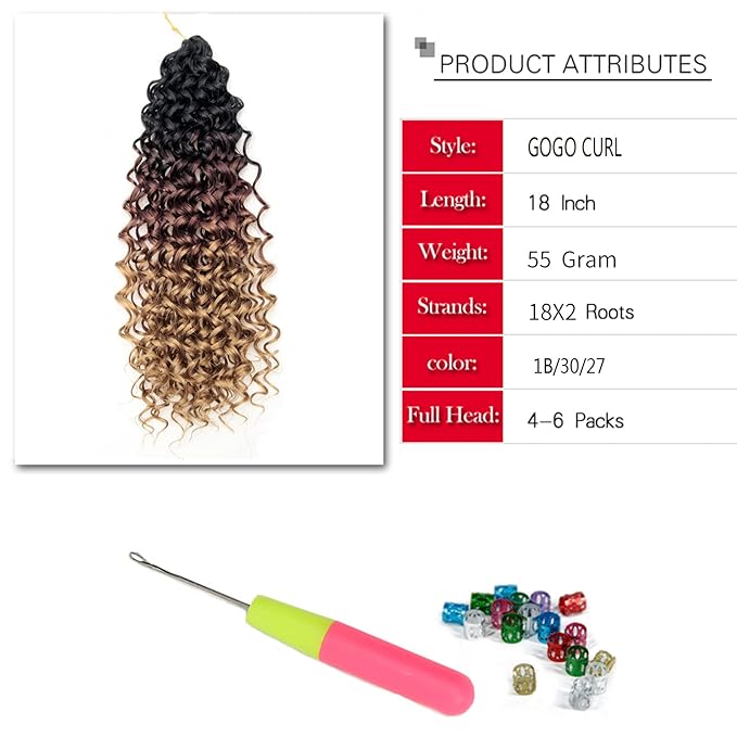 8 Packs Curly Crochet Hair GoGo Curl Crochet hair for Women Deep Wave Braiding hair,Synthetic Bohemian Crochet Braid Water Wave Crochet hair Extensions(18inch, 1B/30/27)