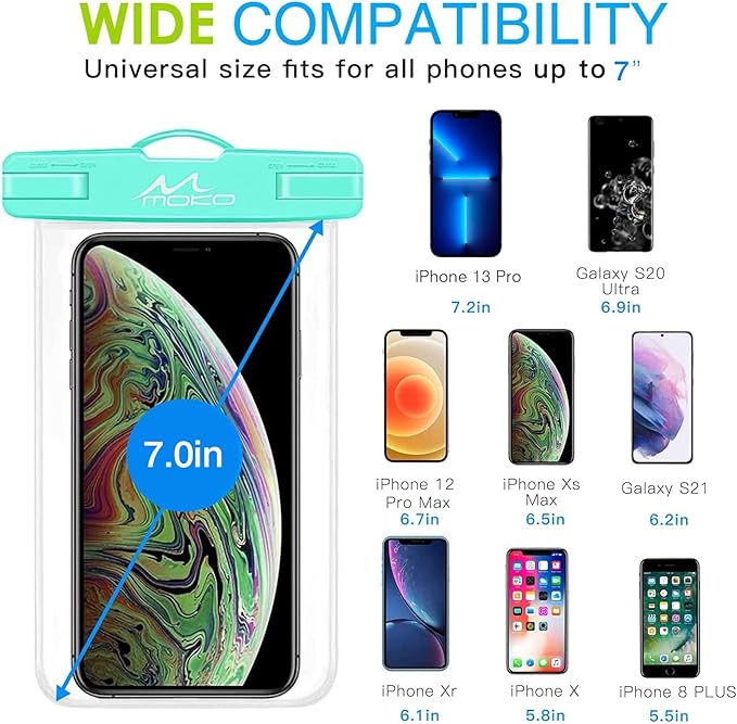 MoKo Waterproof Phone Pouch 2Pack, Underwater Phone Case Dry Bag with Lanyard Compatible with iPhone 16 14 13 12 11 Pro Max X/Xr/Xs Max/SE 3, Samsung S21/S10/S9, Note 10/9/8