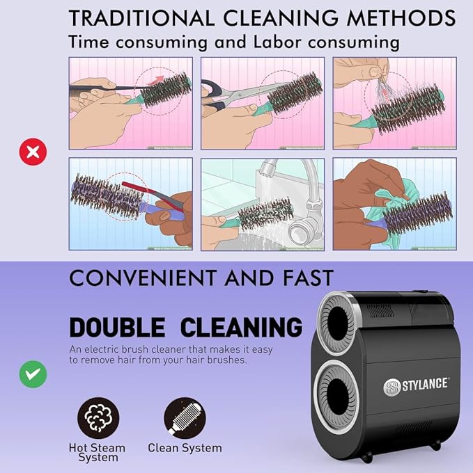Automatic Hair Brush Cleaning Tool Comb Cleaning Brush Fast Electric Round Brush Cleaner Machine Portable Professional Cleans Brushes- Remover for Removing Hair Dust Home and Salon Use