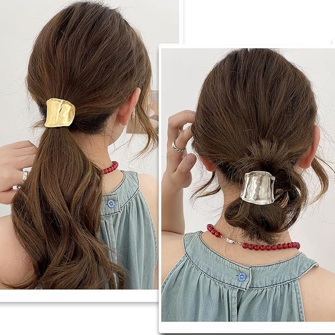 2 Pcs Ponytail Holder Hair Clips, 1.96Inch Metal High Ponytail Cuff Hair Barrettes, Decorative Strong Hold French Fine Hair Jaw Clips Accessories for Women Girl (Gold, Silver)