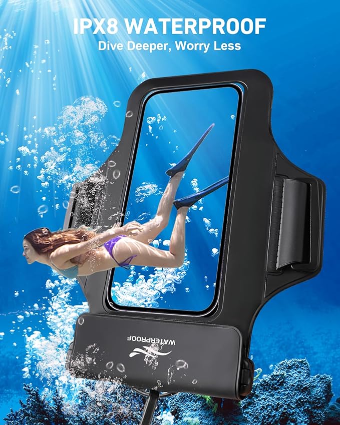 2-in-1 Underwater Waterproof Phone Pouch &Phone Armband for Phones up to 6.7", IPX8 Floating Waterproof Phone Case with Detachable Strap, Dry Bags Waterproof, Beach Vacation Essentials