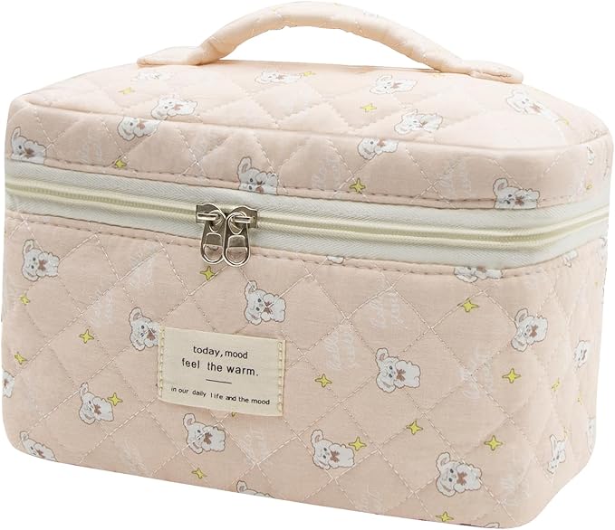 1pc Large Makeup Bag, Cute Cosmetic Bag for Women Girls, Floral Coquette Aesthetic Toiletry Bag, Travel Make Up Organizer Bag (Star White Rabbit)