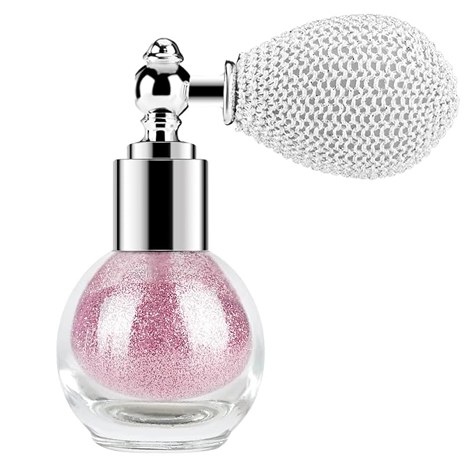 KYDA Highlighter Powder Spray, High Glossy Shimmer Sparkling Powder for Face and Body Glitter Makeup, Body Glitter Spray, Rose Pink