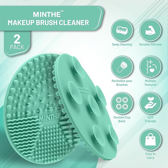 MINTHE™ Makeup Brush Cleaner Mat | 2 Pack | Silicone Make up Cleaning Pad