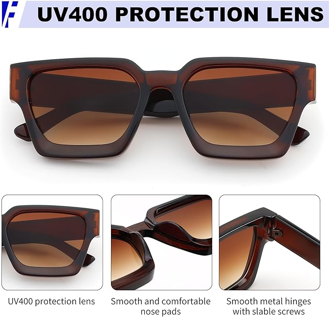 FEISEDY Retro 90s Square Sunglasses for Women Men Trendy Chunky Rectangle Sunglasses UV400 Protection B2385