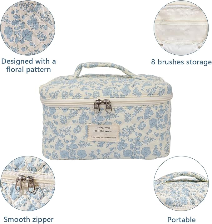 1pc Large Makeup Bag, Cute Cosmetic Bag for Women Girls, Floral Coquette Aesthetic Toiletry Bag, Travel Make Up Organizer Bag (colourful)