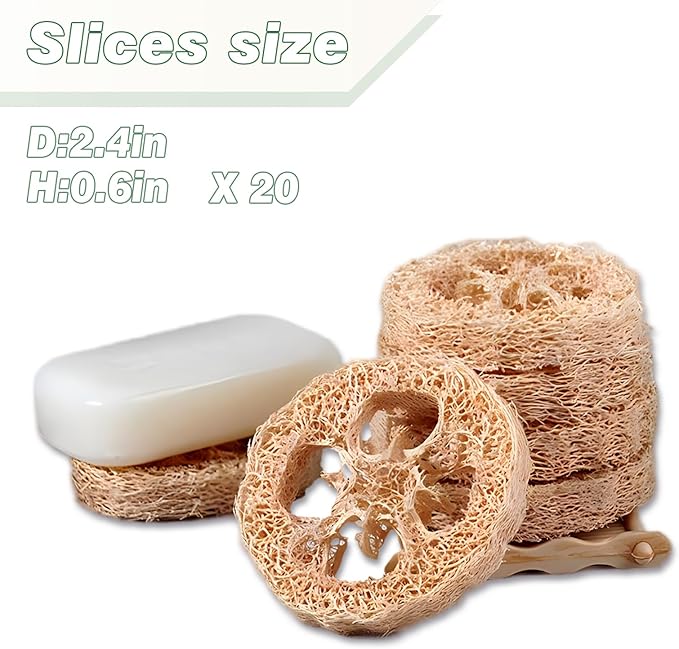 Natural Loofah Slices Cuts for Soap Making-20 Pack Organic Luffa Loofa Sponges for Soap Holder Handmade DIY Loofa Pet Toy Loofahs